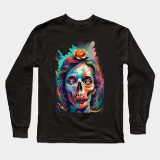 The face with a skull has strong, expressive colors Long Sleeve T-Shirt